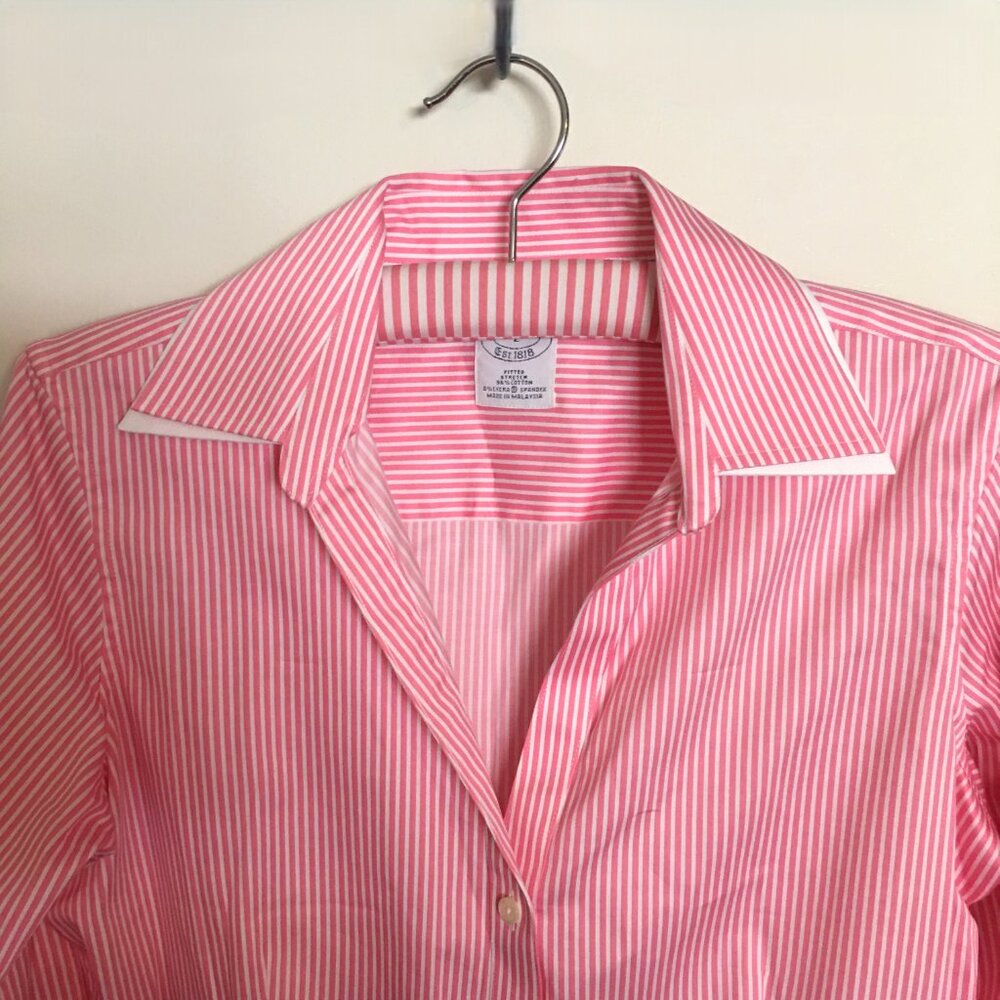 ๐ ๐๐๐๐๐๐ ๐๐๐๐๐๐๐๐ ๐ French Cuff Blouse Pink/White Stripe NEW!! - Picture 3 of 11